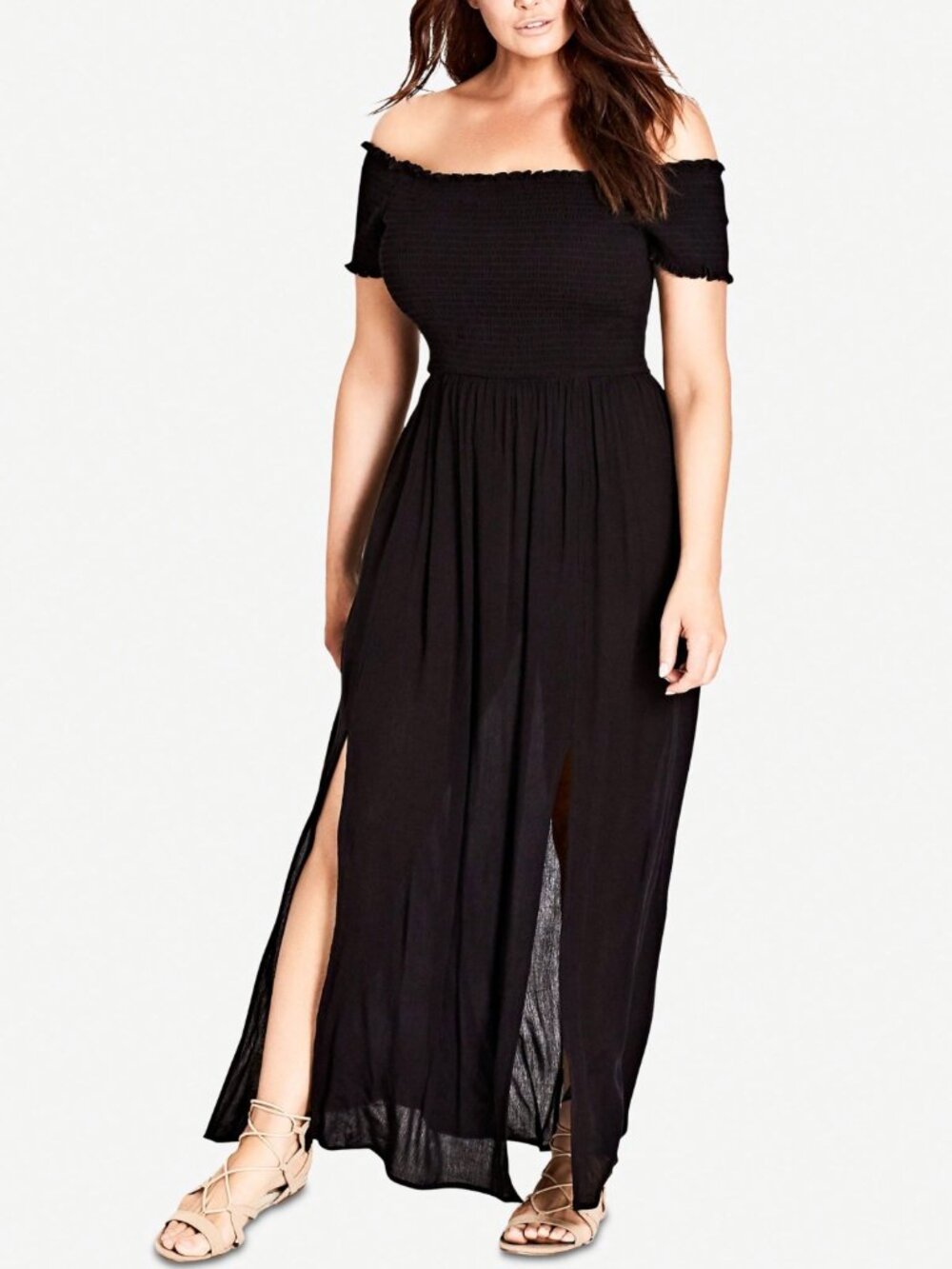 CITY CHIC Smocked Off The Shoulder Maxi Dress Plus Size M / 18